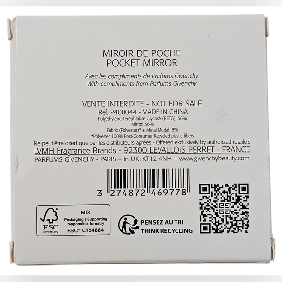 Givenchy Parfums Black and Silver Pocket  Compact Double Sided Mirror, New - Picture 6 of 7